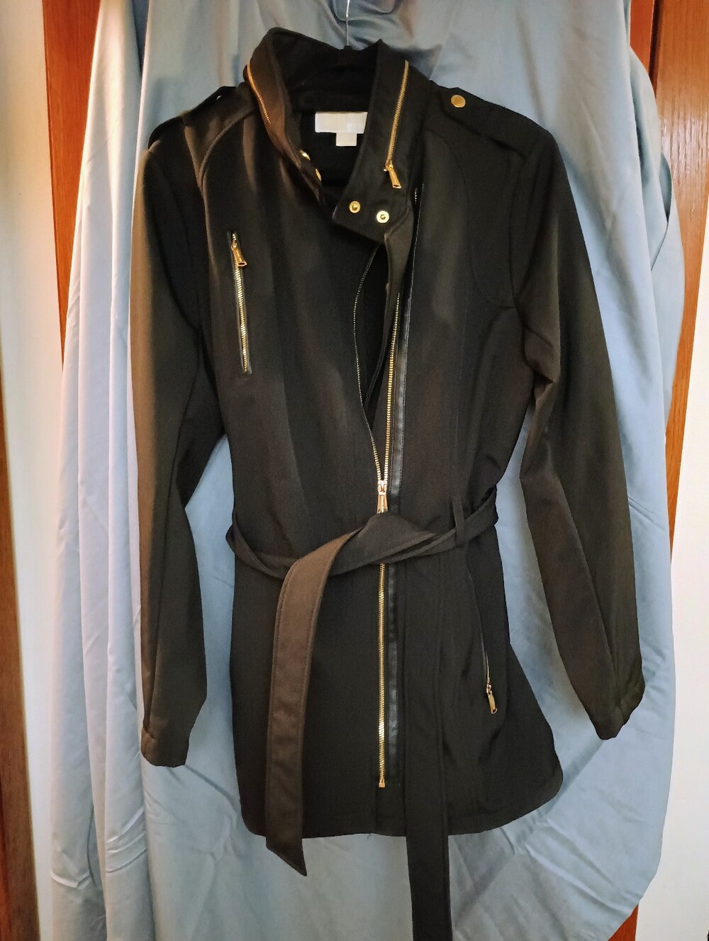 Michael Kors Black Asymmetric Zip Belted Jacket Coat XL